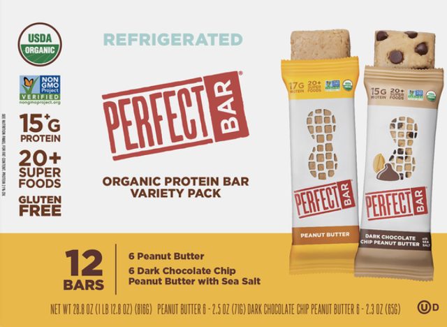  Perfect Bar Organic Protein Bar, Variety Pack, 12