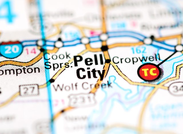 Pell City. Alabama. USA on a map