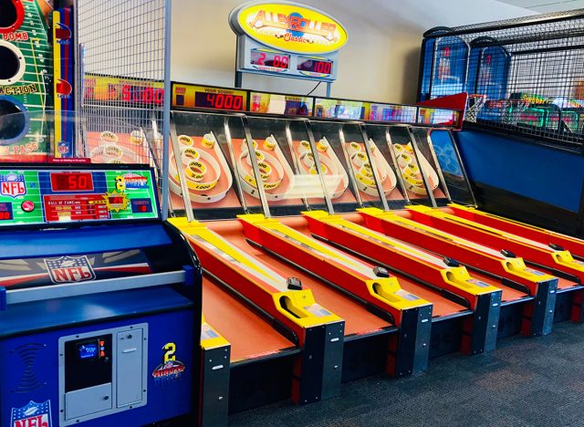 Empty arcade games at Chuck E Cheese's kids destination.