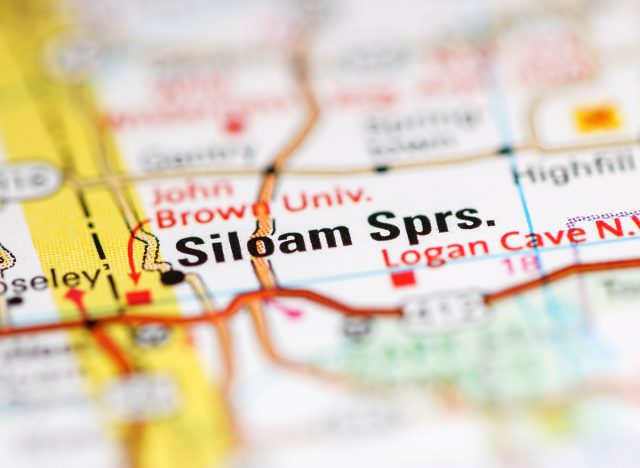 Siloam Springs. Arkansas. USA on a geography map