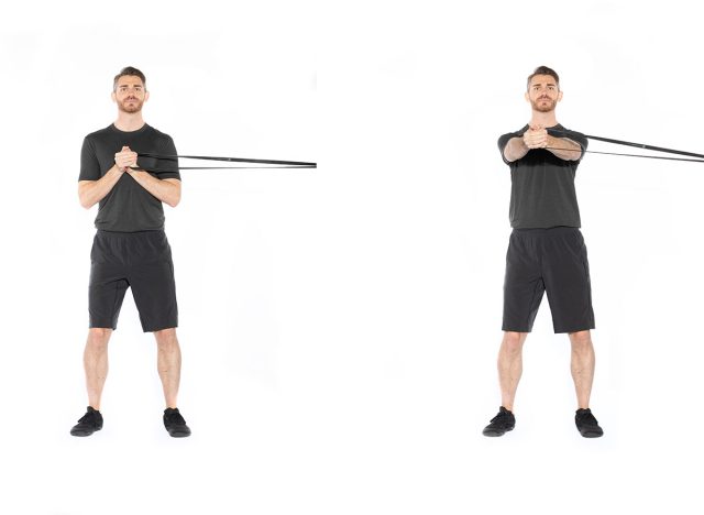 Banded Anti Rotation or Pallof Press Gym Exercise