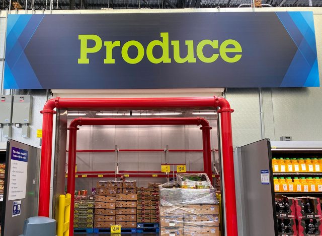 The Produce sign above the refrigerated Produce room at a Sam's Club warehouse store in Orlando, Florida.