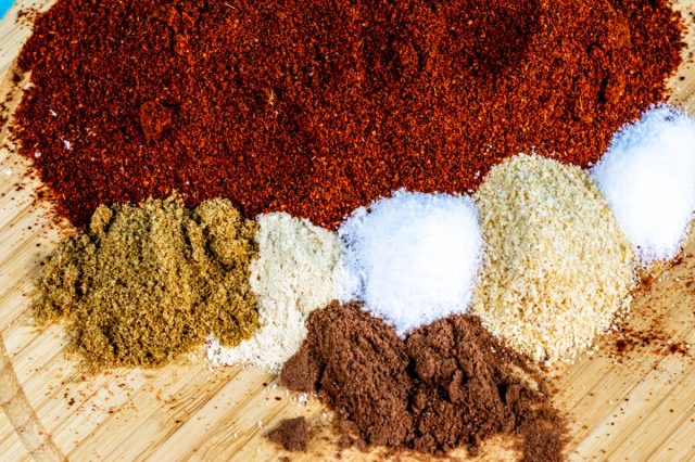 Taco seasoning blend on a wooden cutting board. Calgary, Alberta, Canada