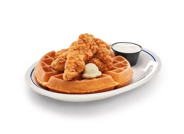 plate of IHOP Chicken & Waffles on a white background