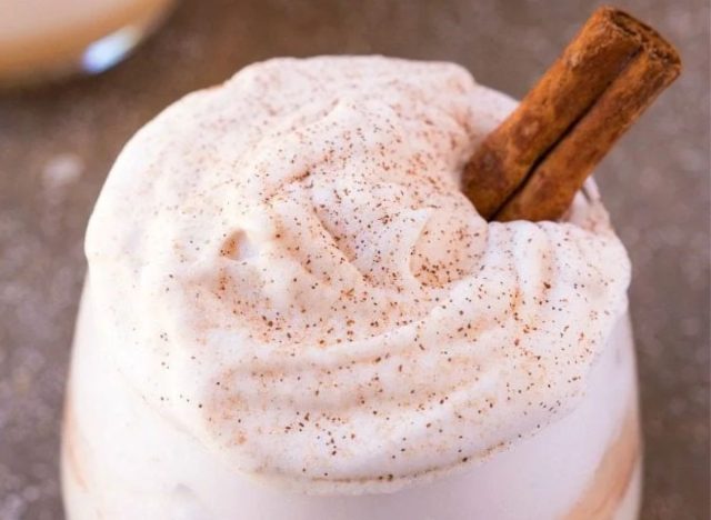 glass of Cinnamon Roll protein shake