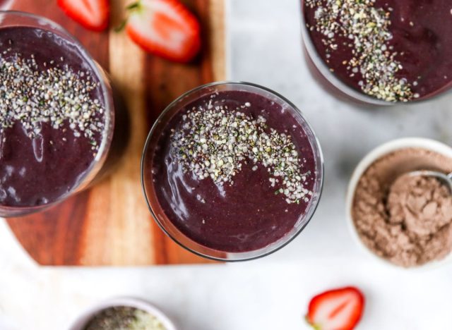 glasses of protein shake on a countertop