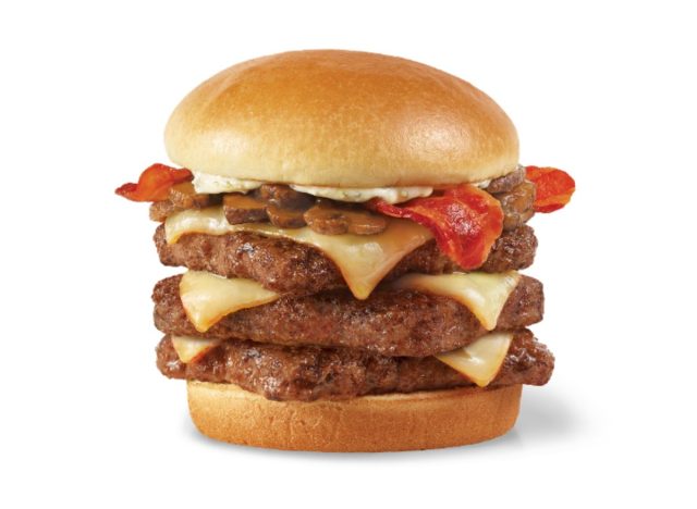 Wendy's Mushroom Triple Burger on a white background