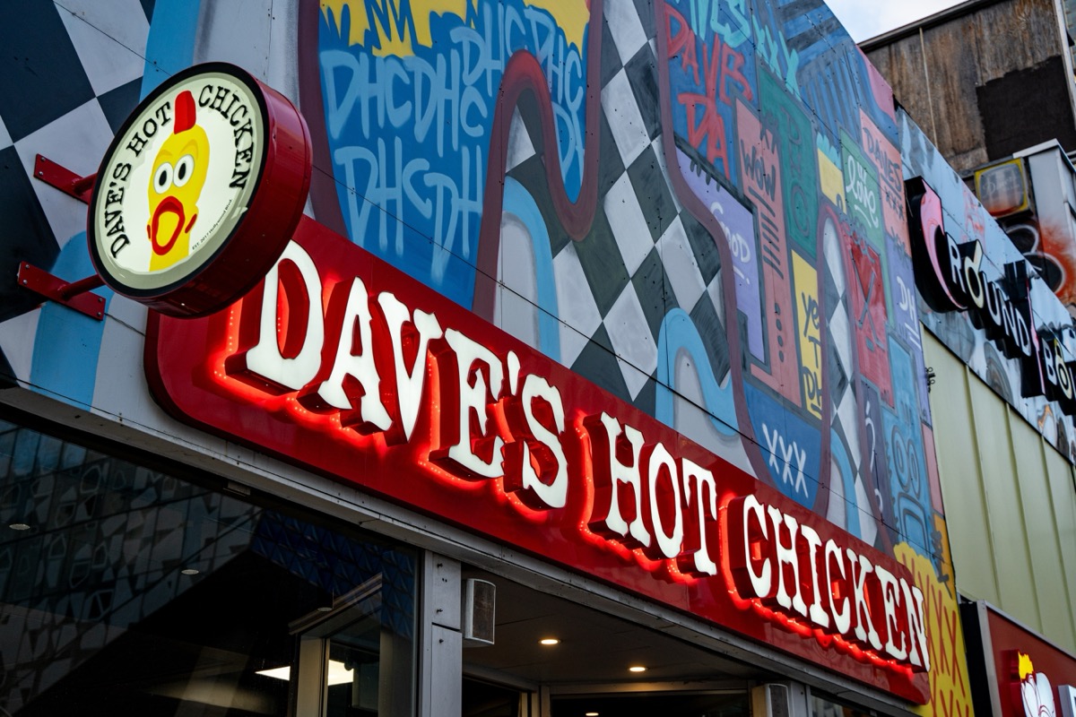 Dave's Hot Chicken restaurant logo sign in Downtown Toronto. Dave's Hot Chicken is an American fast casual restaurant chain. Toronto, Canada - December 15, 2024.