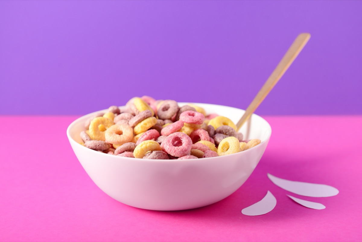 Bowl,With,Colorful,Sweet,Cereal,Rings,And,Paper,Milk,Drops