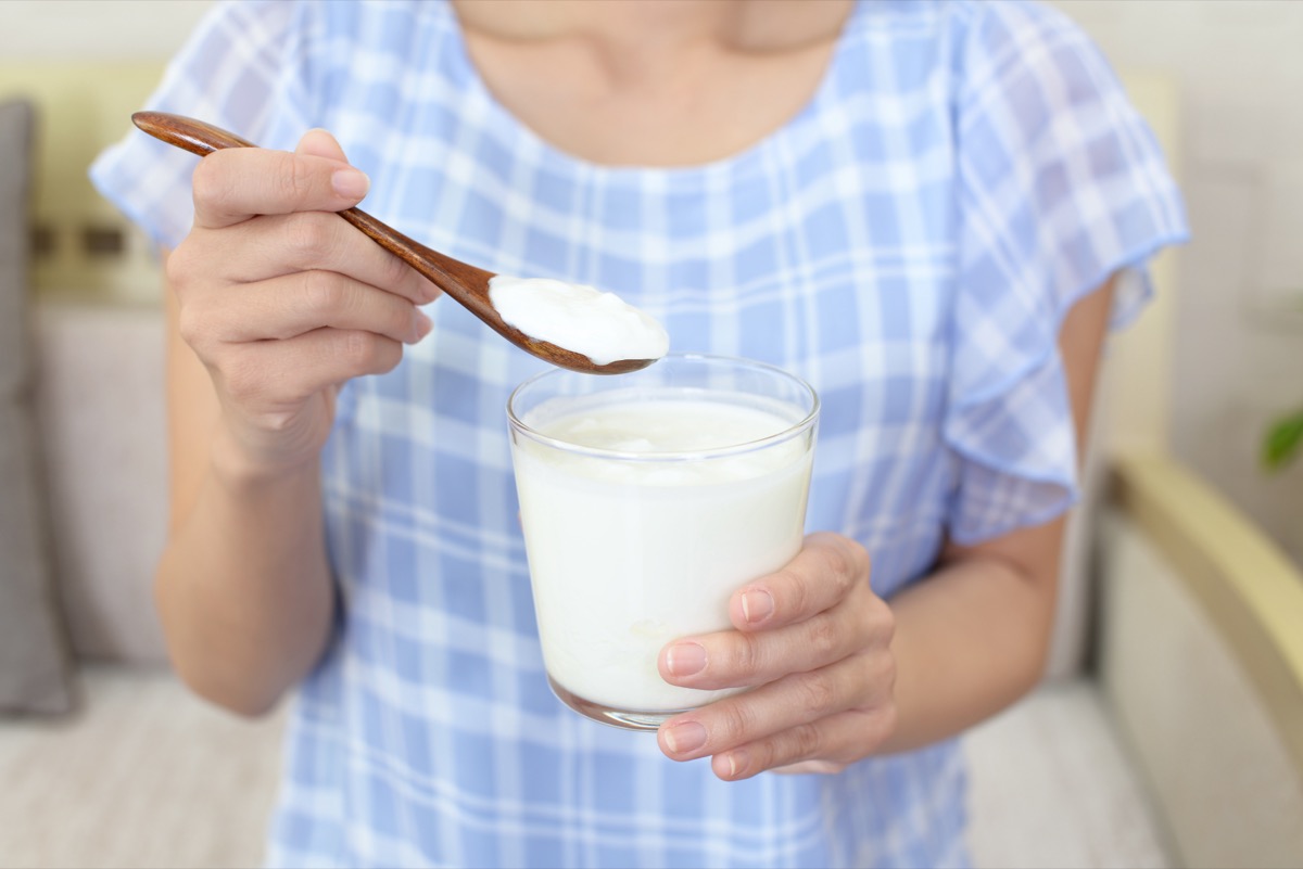 Woman who eats yogurt